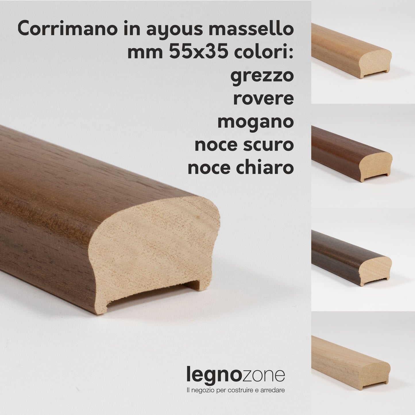 Corrimano sagomato in ayous masello mm 55x35