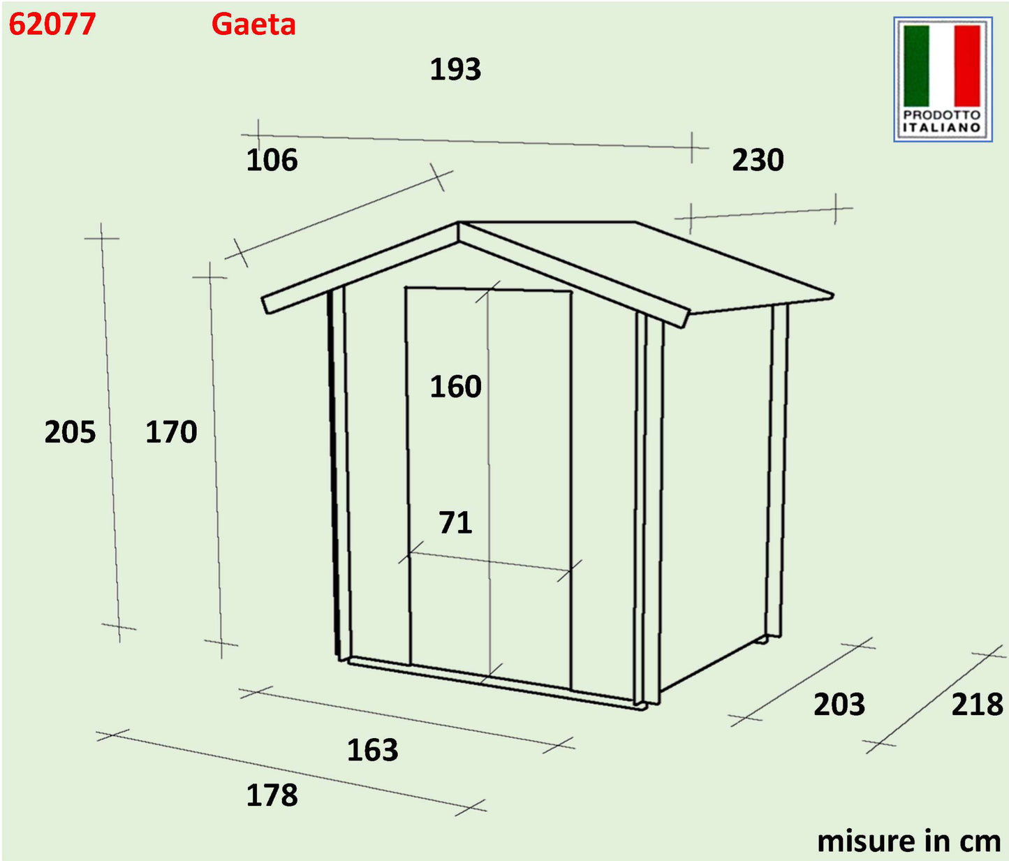 Casetta giardino BH16 Gaeta 178x218x205/170H cm in abete